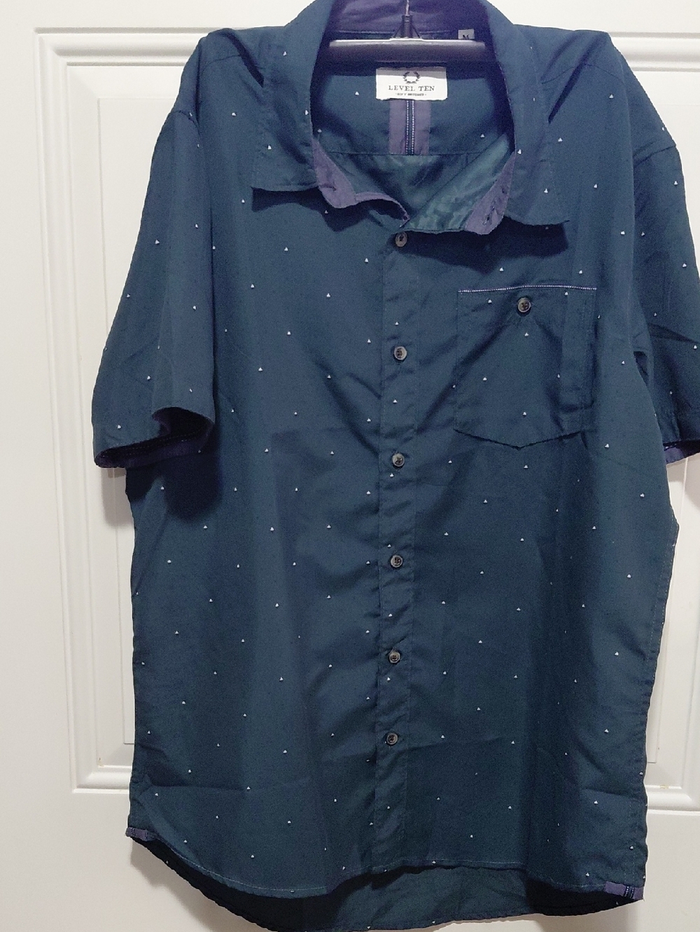 Level Ten Men’s Short-Sleeve Button-Down Shirt in Teal with Micro Dot